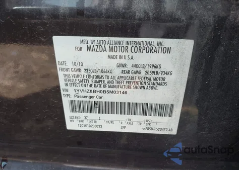 2011 Mazda Mazda6 I Sport z USA, uszkodzony, nr VIN 1YVHZ8BH0B5M03146